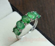 925 Sterling Silver Natural Zambian Emerald 7x5MM May Birthstone Wedding Ring