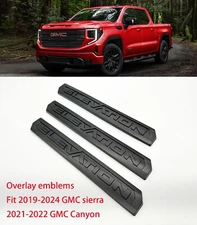 Overlay 3PC Matte black Door Rear Elevation Emblem 2019+ Sierra 1500 2021+Canyon