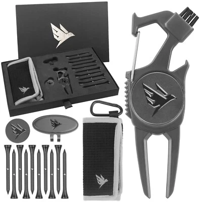 SWIFTEE Premium Golf Geschenkset - Tees, Divot Tool, Handtuch, Hutclip, Ballmarker