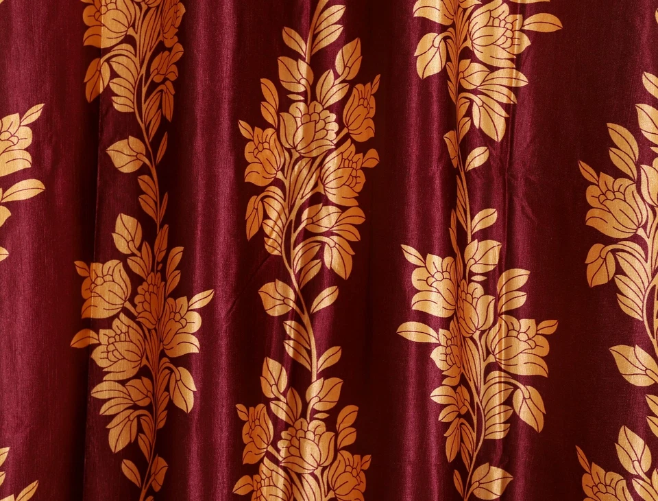 Par de paneles de cortina superiores de ventana oscurecidos con ojal floral dorado conjunto de 2 cenefas Foto 4 de 4