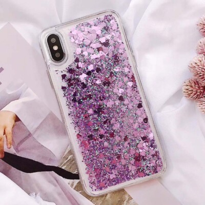 For Various Phone Bling Quicksand Liquid Glitter Loves Girls Case Silicone Cover