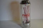 Vintage 1992 Coca Cola Glass & Chrome Straw Holder Dispenser