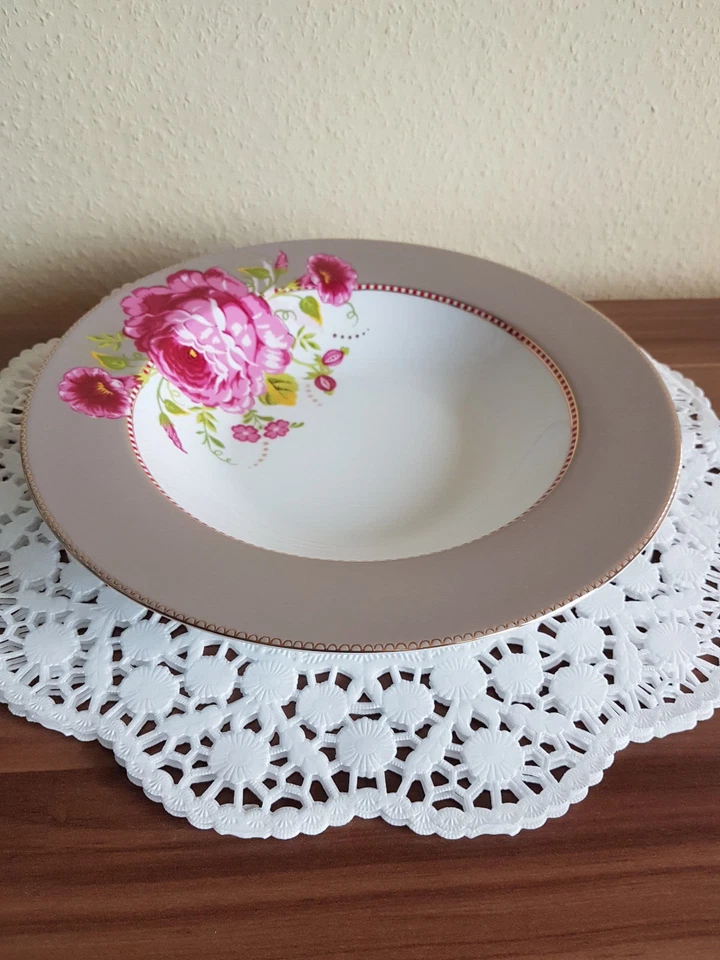 4x Pastateller Pip Studio Big Flower Khaki Porzellan 26,5 cm Suppenteller NEU