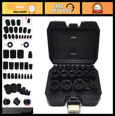 19Pcs External Torx Plus Socket Set - 6 Point E-Torx, 1/2  3/8  1/4'' Drive, Dur