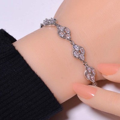 White Topaz 925 Sterling Silver Tennis Bracelet 8.99'' B34, Christmas Gift