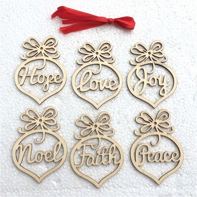 6 Pcs 10CM Christmas Decorations Wooden Ornament Xmas Tree Hanging Ornament