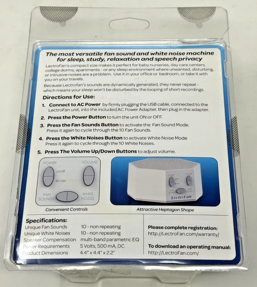 LECTROFAN White Noise Machine Fan Sound Generator  (WHITE) - USED - Image 2 of 3