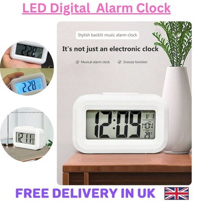 LED Digital Nachttisch Schlummerwecker Zeit Temperatur Tag Nacht Modus Uhr UK