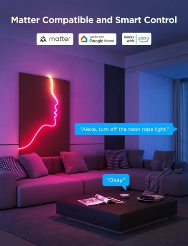 GOVEE H61D5 Neon Rope Light 2 5-Metre 16.4ft Works With Alexa & Google - Z03 - Picture 6 of 8