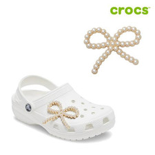 Crocs Jibbitz Pearl Ribbon Bow Shoe Charm Gold 10012985 Korea New