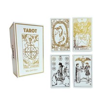 White Gold Tarot Deck with Guidebook Luxury 78-Card Set with Gold Foil o