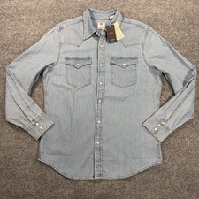 NWT Standard Levi's Classic Western Denim Snap Shirt Men M Stonewash Light Blue