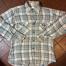 Vintage 70  s Levi's Men's Plaid Woven Button-Up Shirt Beige Blue Green