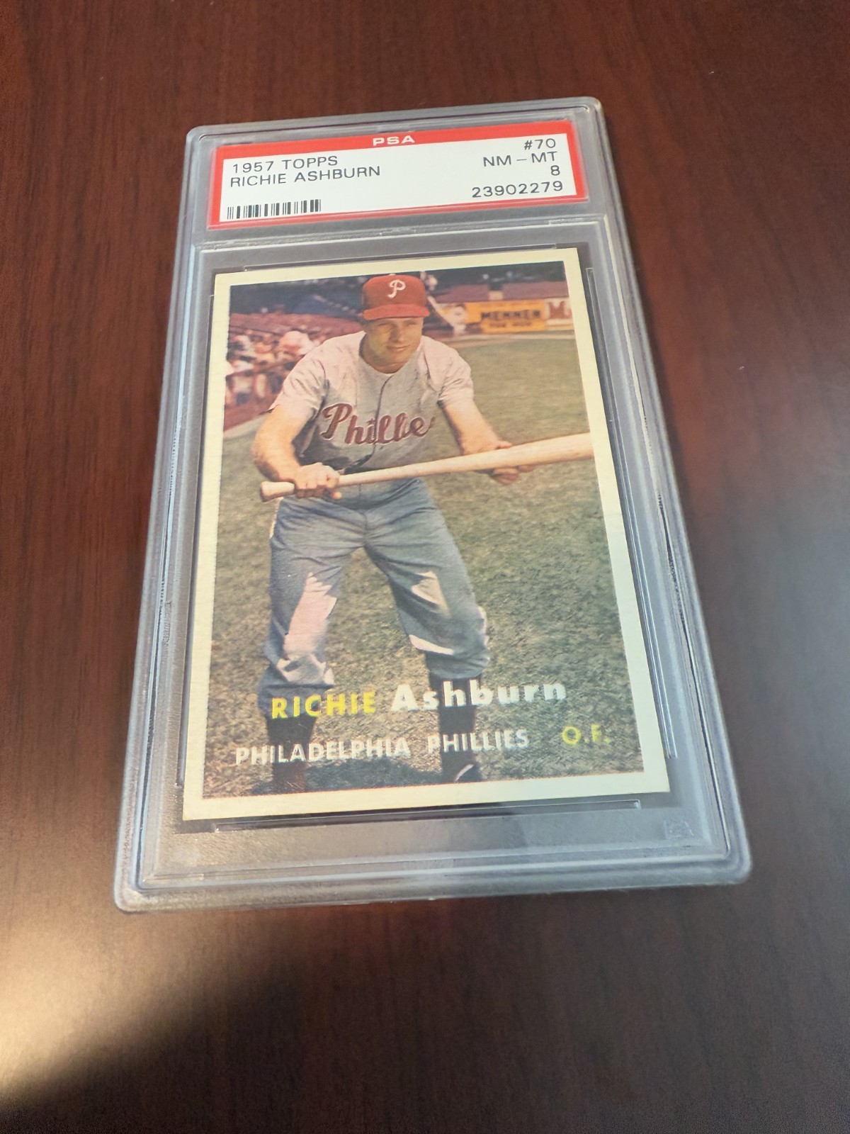 1957 Topps #70 Richie Ashburn HOF. PSA 8 NM/MT