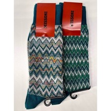 Missoni Men's Teal Green Zigzag Dress Socks - 2 Pack Small Medium NWT