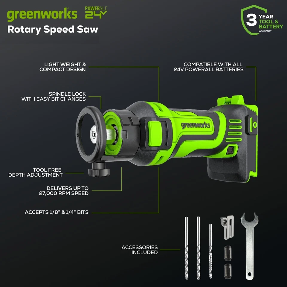 Greenworks 24V Cordless Drywall Cut-Out Tool (Rotary Speed Saw) - Tool Only - Image 2 of 4