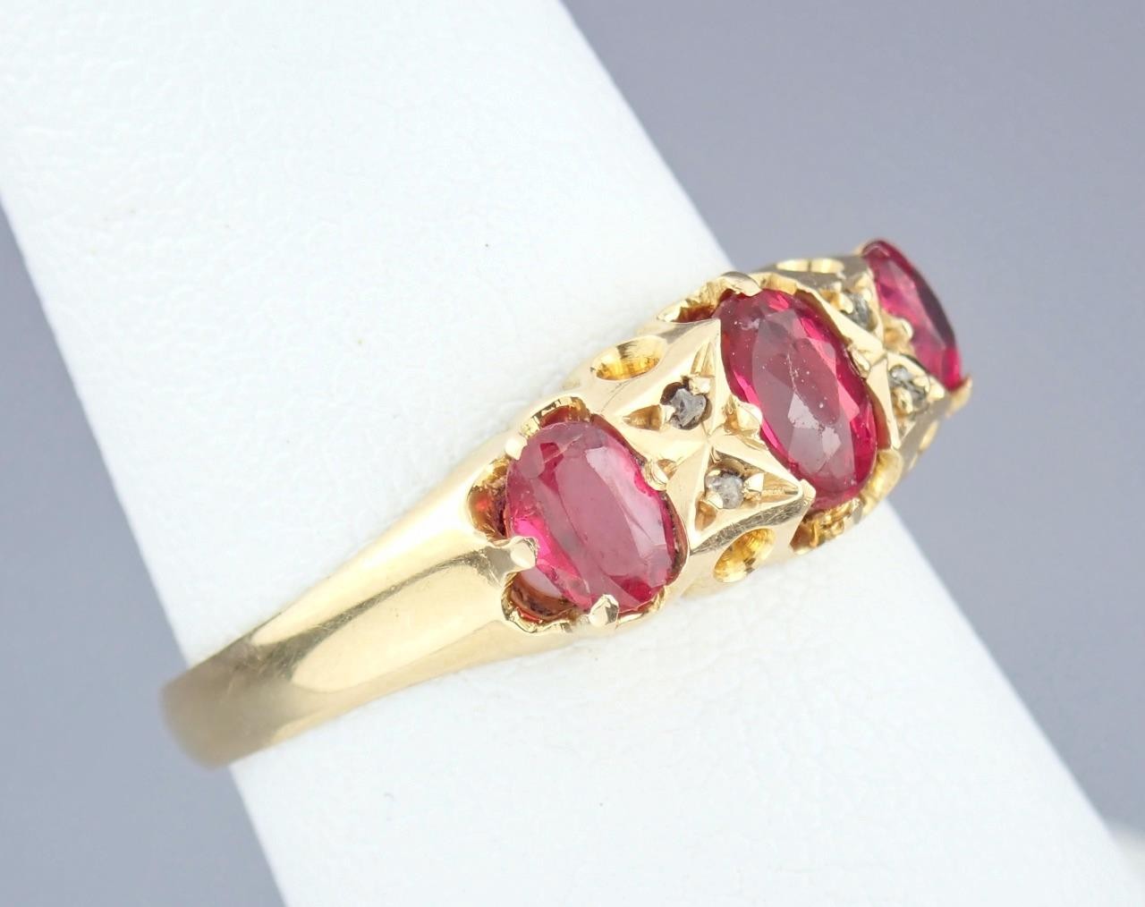 Pretty Antique Art Deco Solid 18K Gold Ruby Diamo… - image 7
