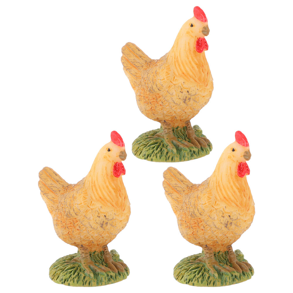 3 Pcs Hen Decor Toy Chicken Ornaments Figurines Lifelike Statues