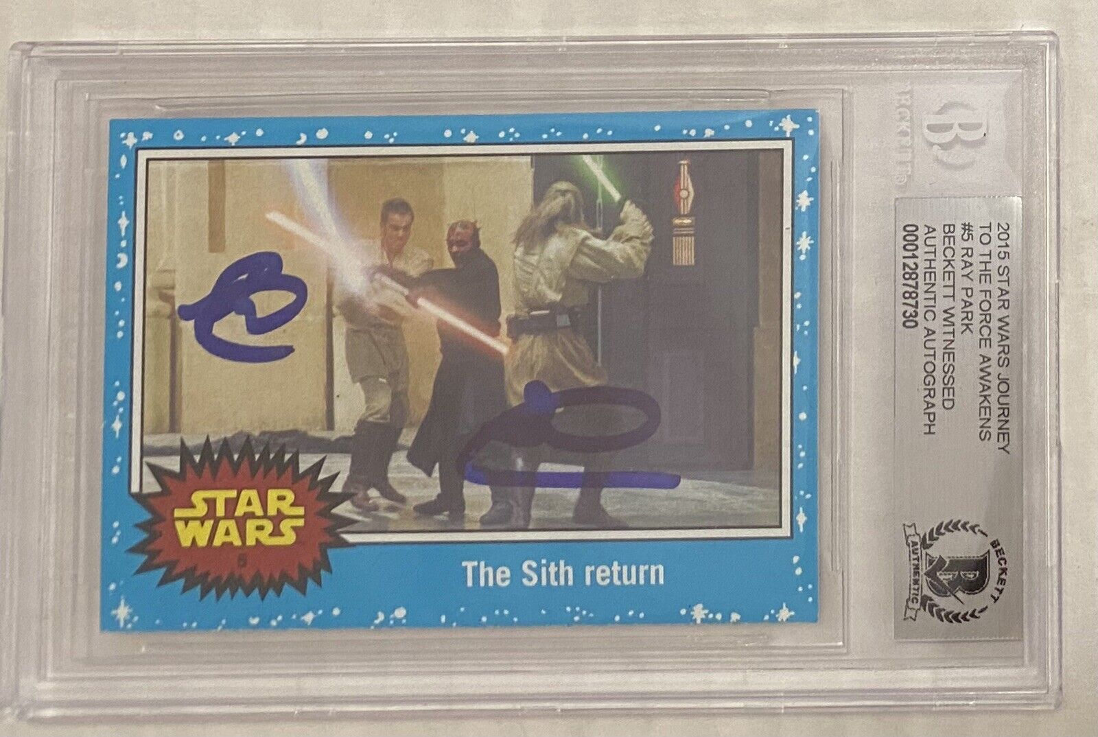 RAY PARK STAR WARS SIGNED TOPPS CARD BECKETT SLABBED BAS CERTIFIED. DARTH MAUL