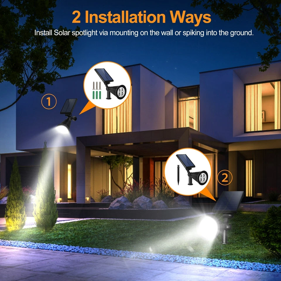 2Pcs Solar Powered LED Spot Light Outdoor Garden Landscape Flood Lamp Waterproof - Image 4 of 4