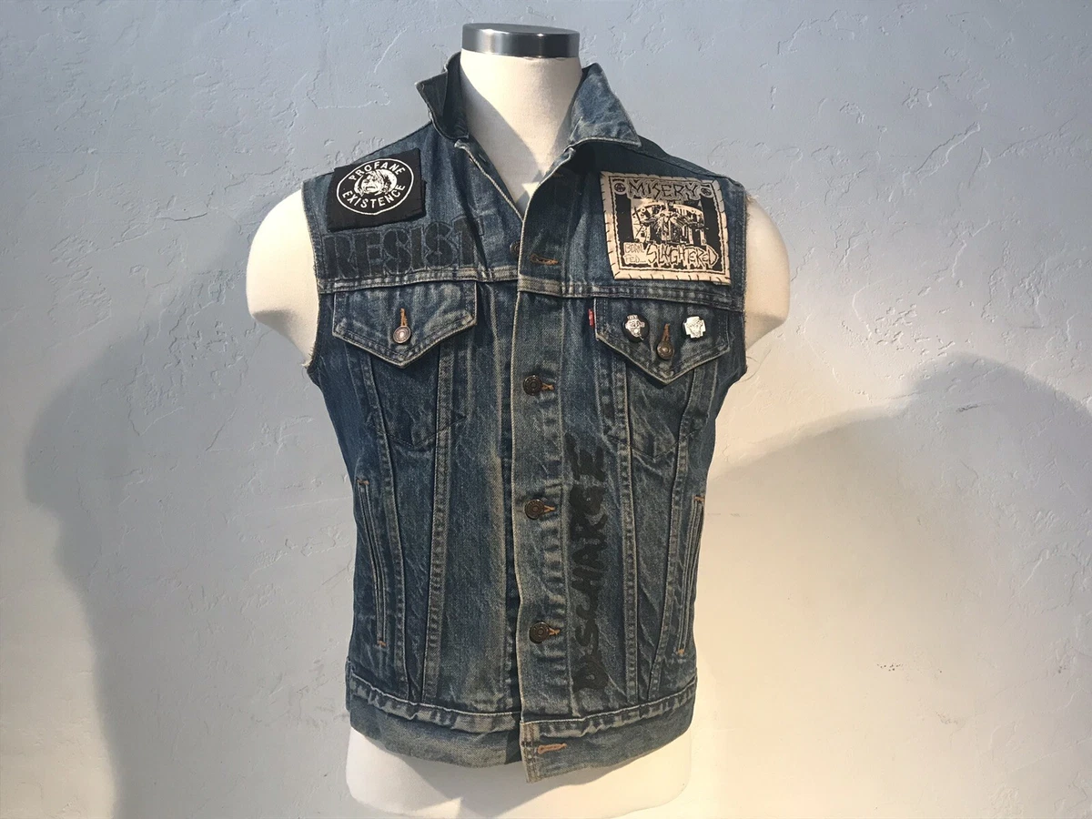 Vintage Denim Vest 80s Levis Biker Rocker Motörhead - 42 L