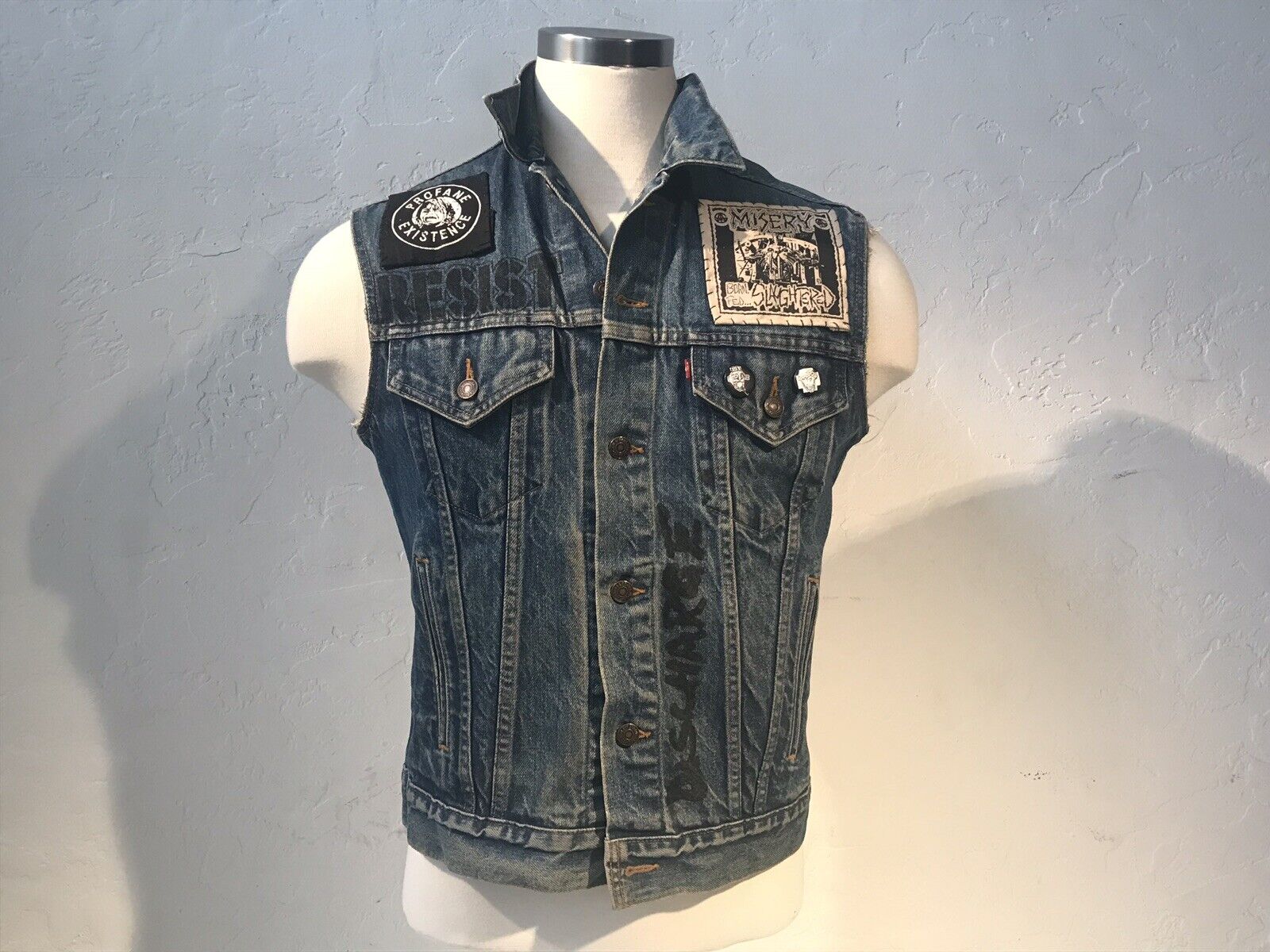 Vintage Denim Vest 80s Levis Biker Rocker Motörhe… - image 1