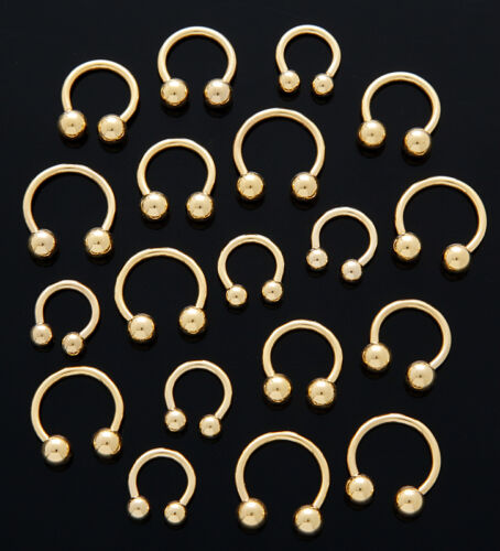 Single Gold Plated Horseshoes Eyebrow Lip Ear Nose Ring Piercing 14g 7/16" 11mm - Picture 1 of 1