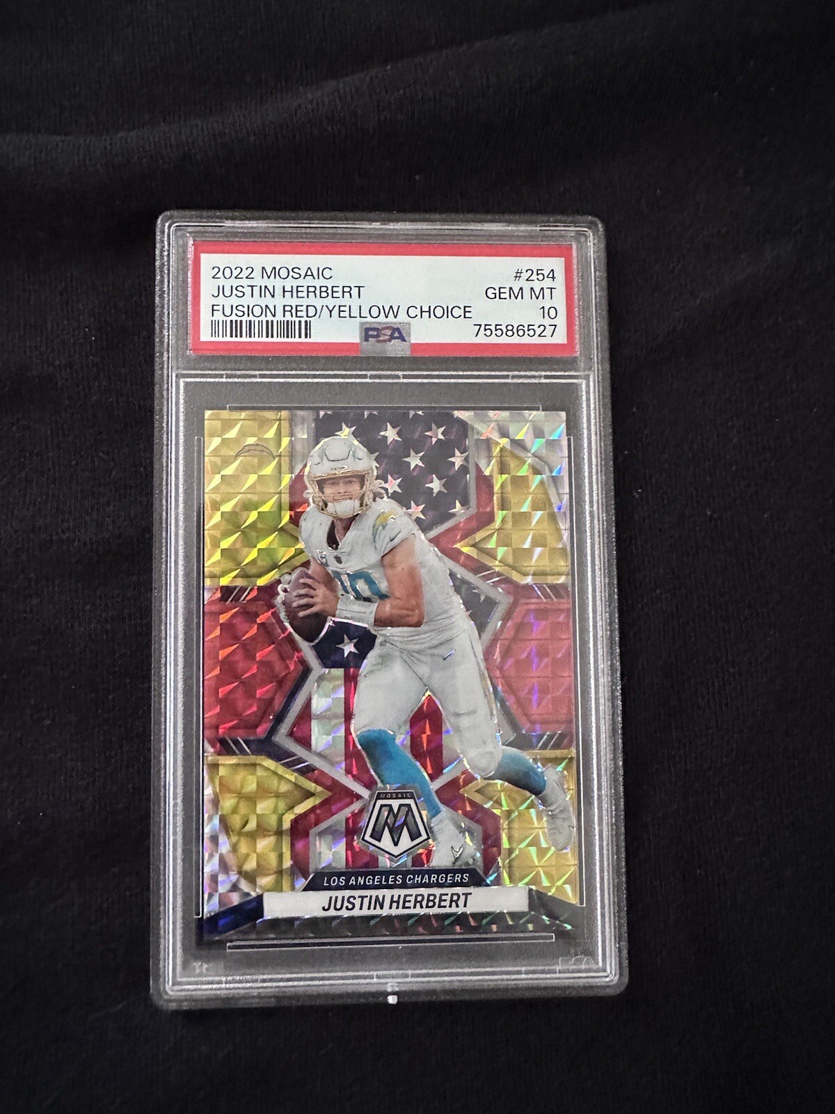 2022 Panini Mosaic JUSTIN HERBERT #254 Fusion Red Yellow Choice /80 PSA 10 Gem