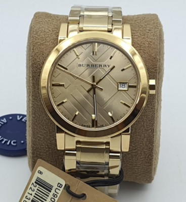 NEU BURBERRY UHR EDELSTAHL GELBGOLD ARMBAND MIT GOLDENEM ZIFFERBLATT BU9033 
