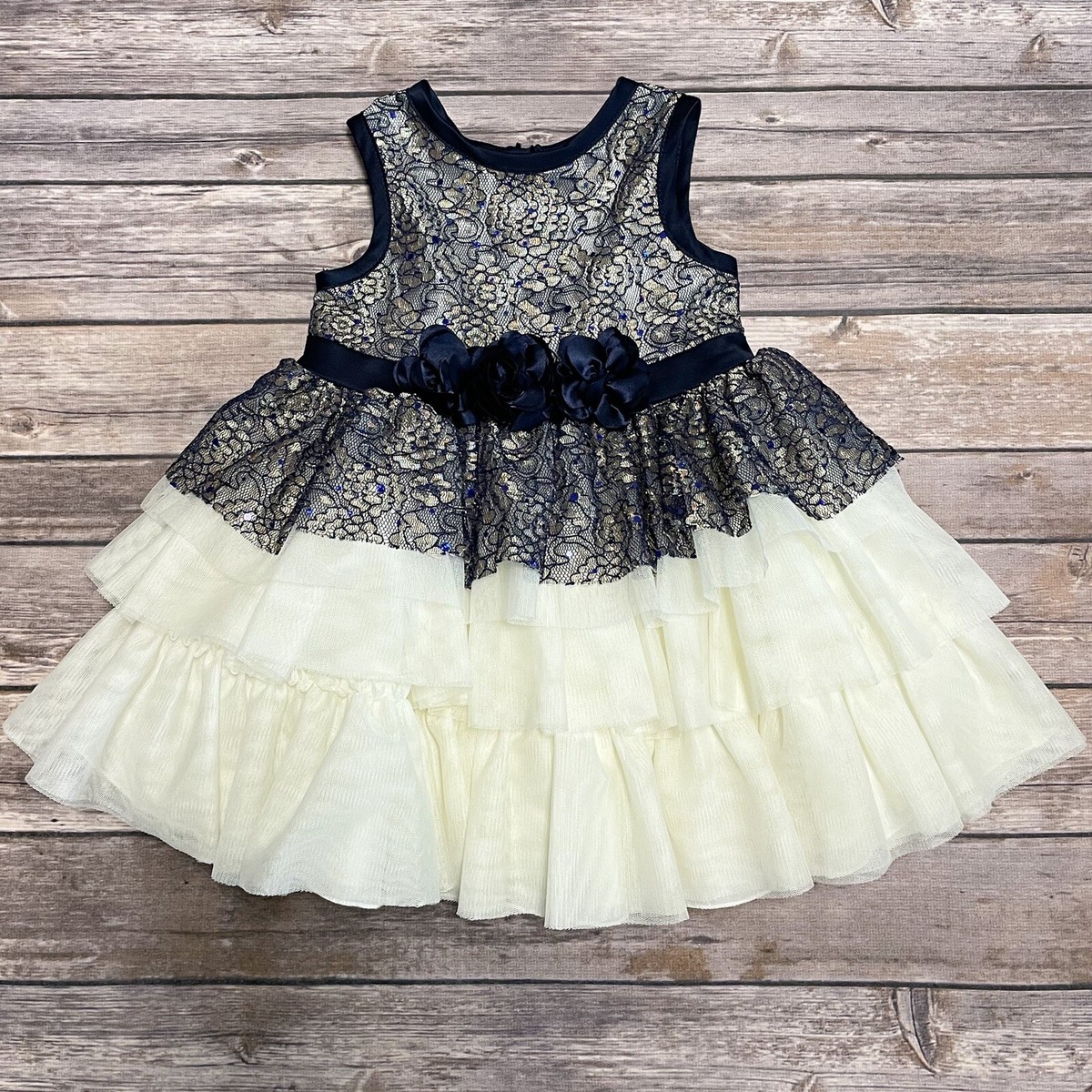 Nanette Lepore Girls Navy Ivory Fancy Lace Sleeveless Dress Bloomers Set 18M EUC Nanette Lepore Girls Navy Ivory Fancy Lace Sleeveless Dress Bloomers Set 18M EUC