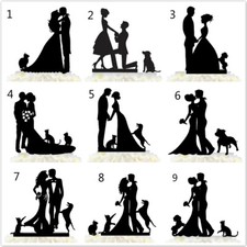 Family Wedding Cake Topper Bride And Groom Couple with Dogs Cats Love Gift