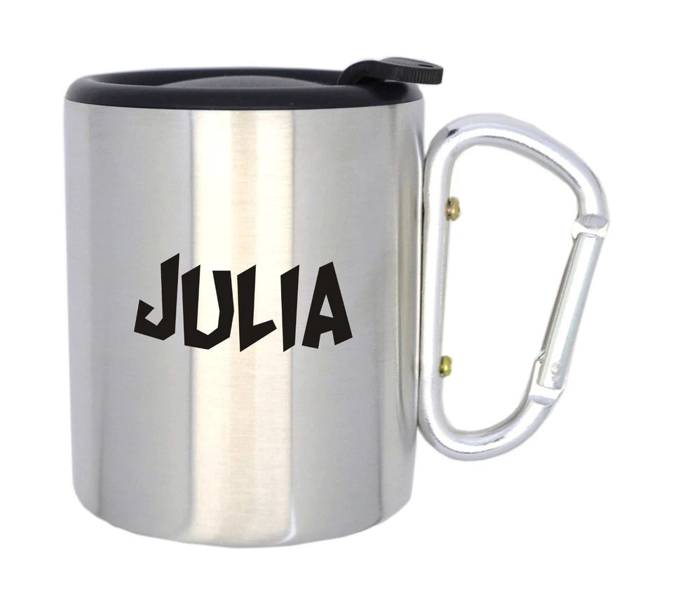 Edelstahlbecher Karabinerhaken Deckel graviert Narren Isolierbecher Gravur 0,25