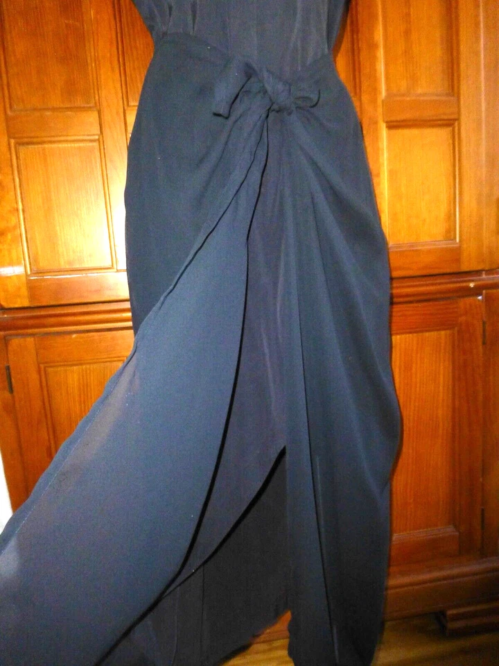 VESTIDO MIDI RETRO de colección años 80 negro de rayón de gasa envolvente falda de cóctel Foto 4 de 4