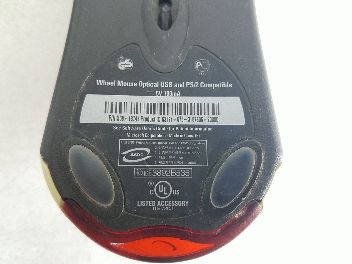 Microsoft Wheel Mouse Optical USB And PS2 Compatible Mouse Vintage