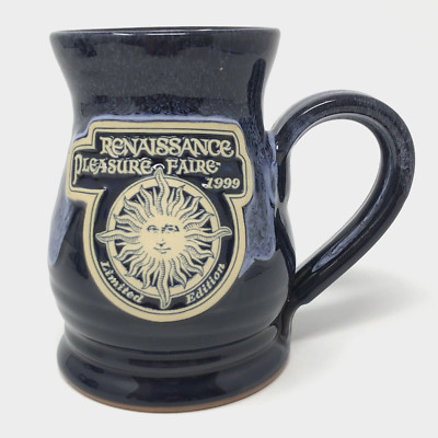 Renaissance Pleasure Faire Deneen Pottery Stein Blue Hourglass Sun Vintage 1999
