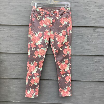 Liverpool Jeans Company Sz Red Brown Latte Floral Flower