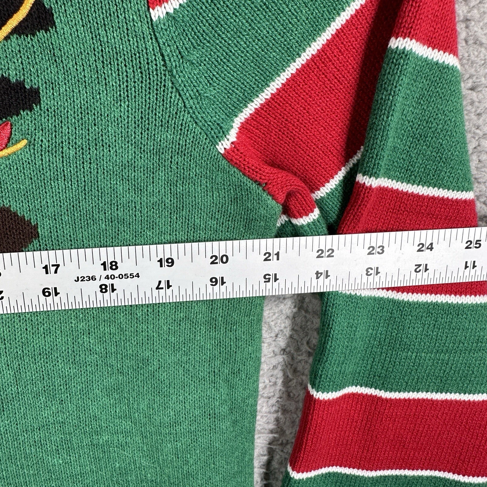 Ugly Christmas Sweater Reindeer Smiling Striped Front And Back Size Large Green