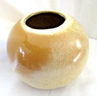 VTG Mid Century FRANKOMA Round Ball/Orb Gold Black Footed Vase, Clay Model 55