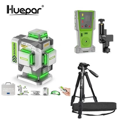 Huepar Pro ZK04CG Grün Grad Wasserwaage Kreuzlinienlaser +Laserdetektor +Stativ
