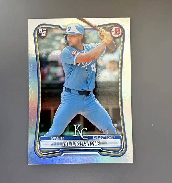 Jac Caglianone 1/1 Platinum Rainbow Foil Kansas City Royals 2026 Bowman Baseball