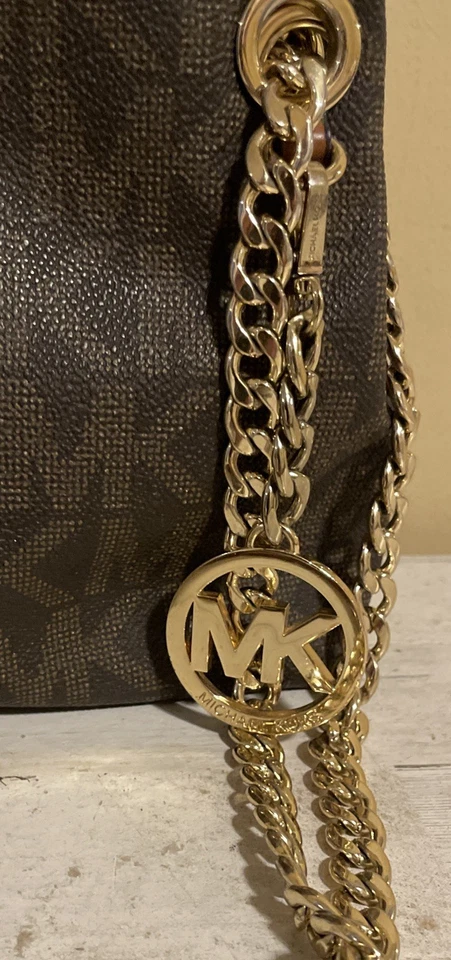 Michael Kors MK Jet Set Signature Brown Cream MK Chain Messenger Crossbody Bag - Image 3 of 4