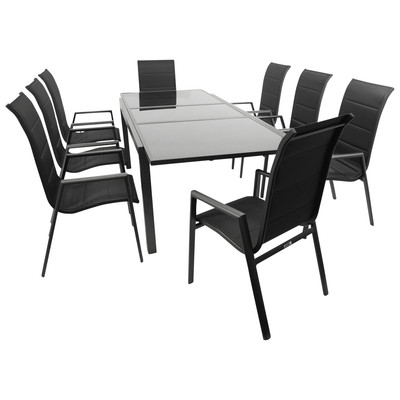 Gartengarnitur Alu Sitzgruppe Hochlehner Garnitur TORINO Alu Glas schwarz 9-tlg.