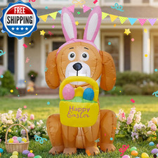 4 FT Easter Inflatables Dog Outdoor Decorations Build-In LED Lights,Cute Dog wit
