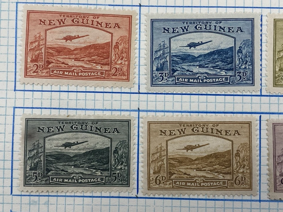 NUEVA GUINEA 1939, juego de piezas, correo aéreo, MH, montado en una página de álbum + juego 1937 Foto 4 de 4