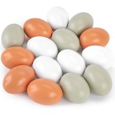 POPLAY 15PCS Wooden Fake Eggs, 3 Colors Chicken Eggs Medium, Multi