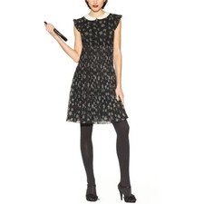 Kate Young for Target Pleated Dress Size S Black Chiffon Peter Pan Collar Mod