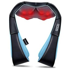 Shiatsu Back Shoulder and Neck Massager with Heat, Electric Deep Black, Blue