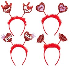 4Pcs Valentine's Day Headbands Glitter Red Heart Lip Bopper Headband Lov
