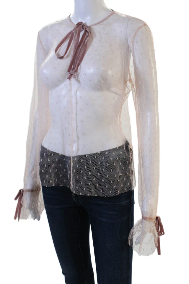 Blusa ROJA Valentino Mujer Rosa Lunares Manga Larga Corbata Cuello Redondo Talla 42 Foto 2 de 4