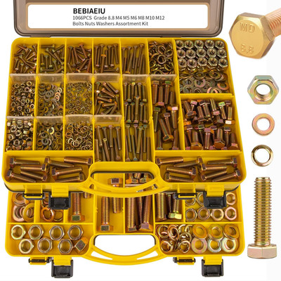 1066Pcs Metric Bolt Assortment   8.8 Grade, M4 M5 M6 M8 M10 M12 Heavy Duty Hex B